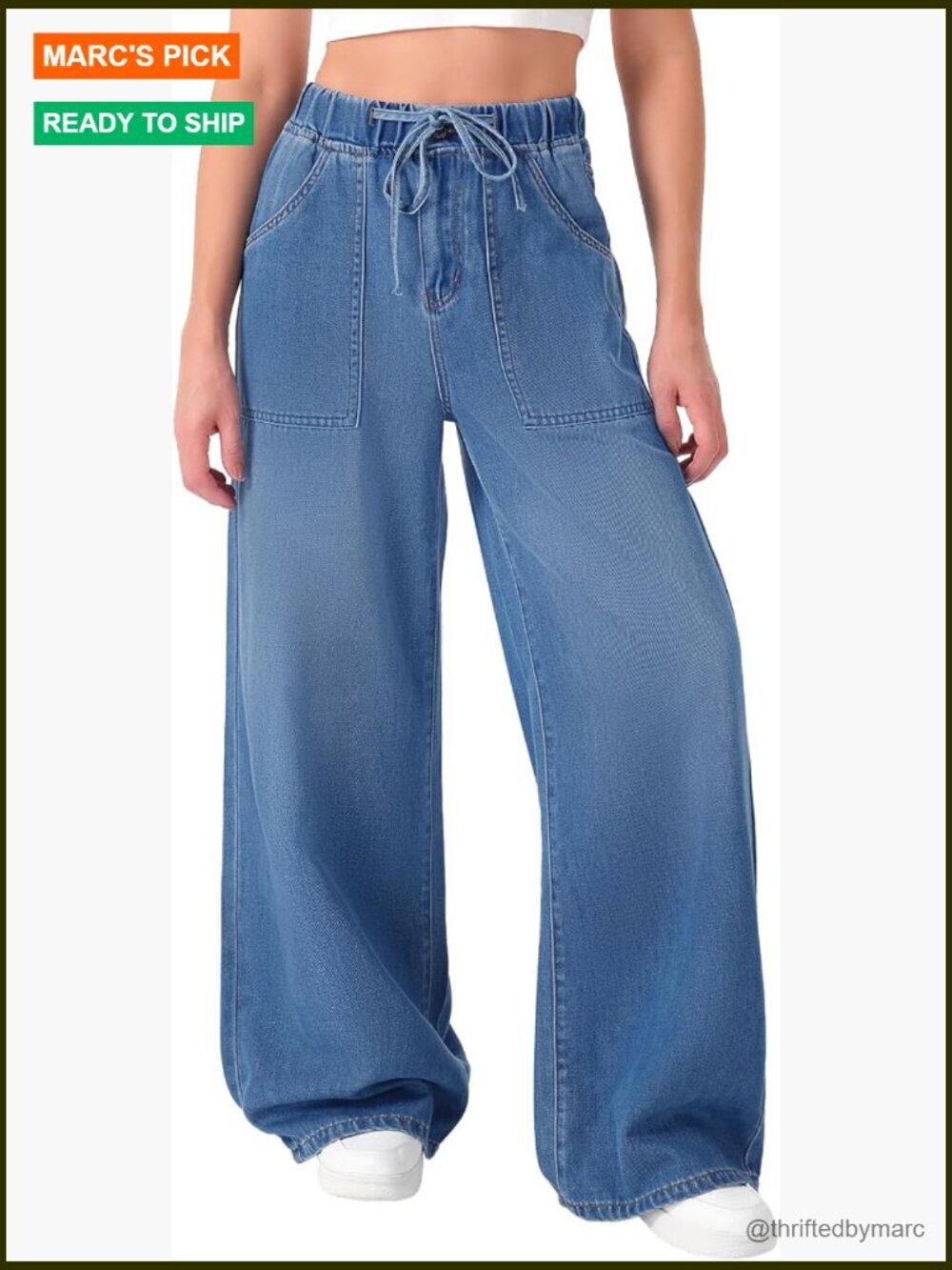 Non-Stretch Wide Leg Palazzo Jeans with Pockets